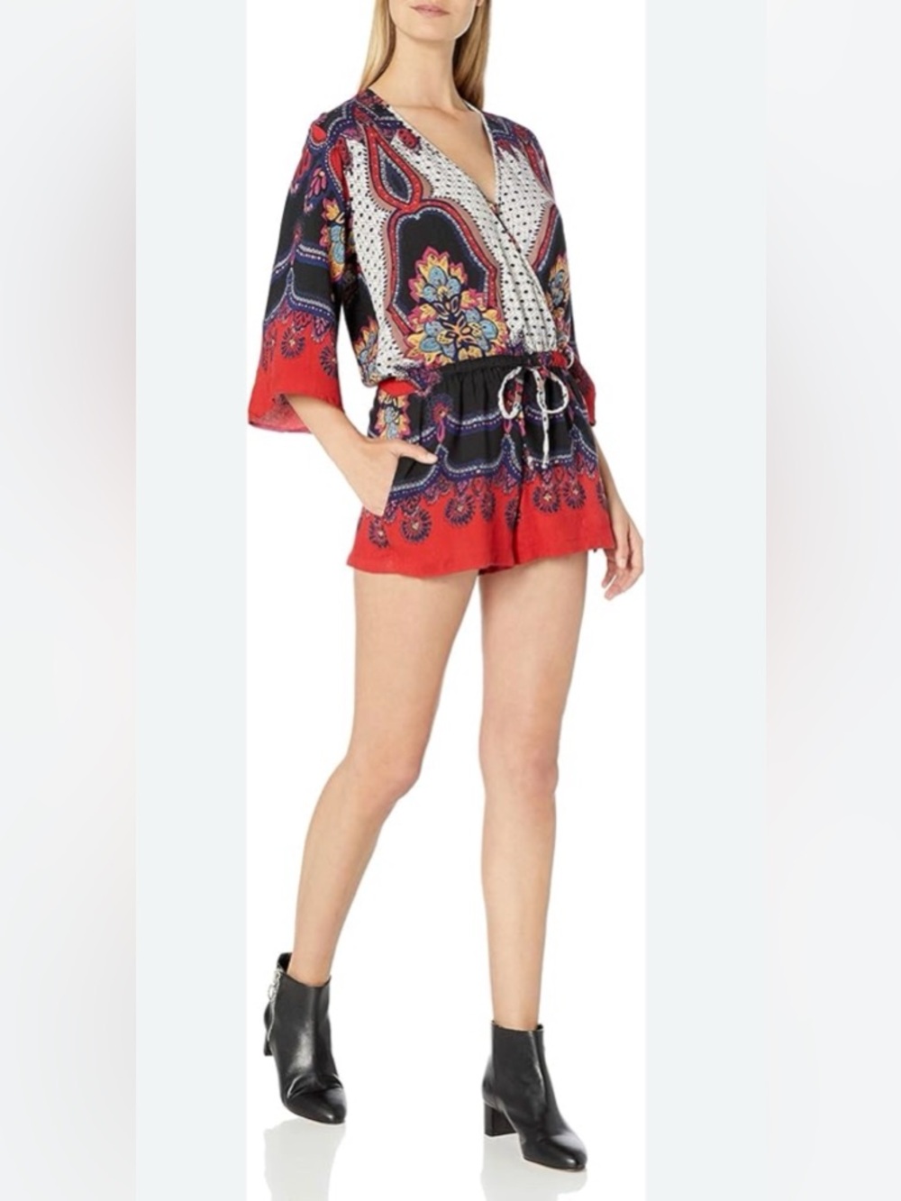 Angie Red & Black Printed Short Romper